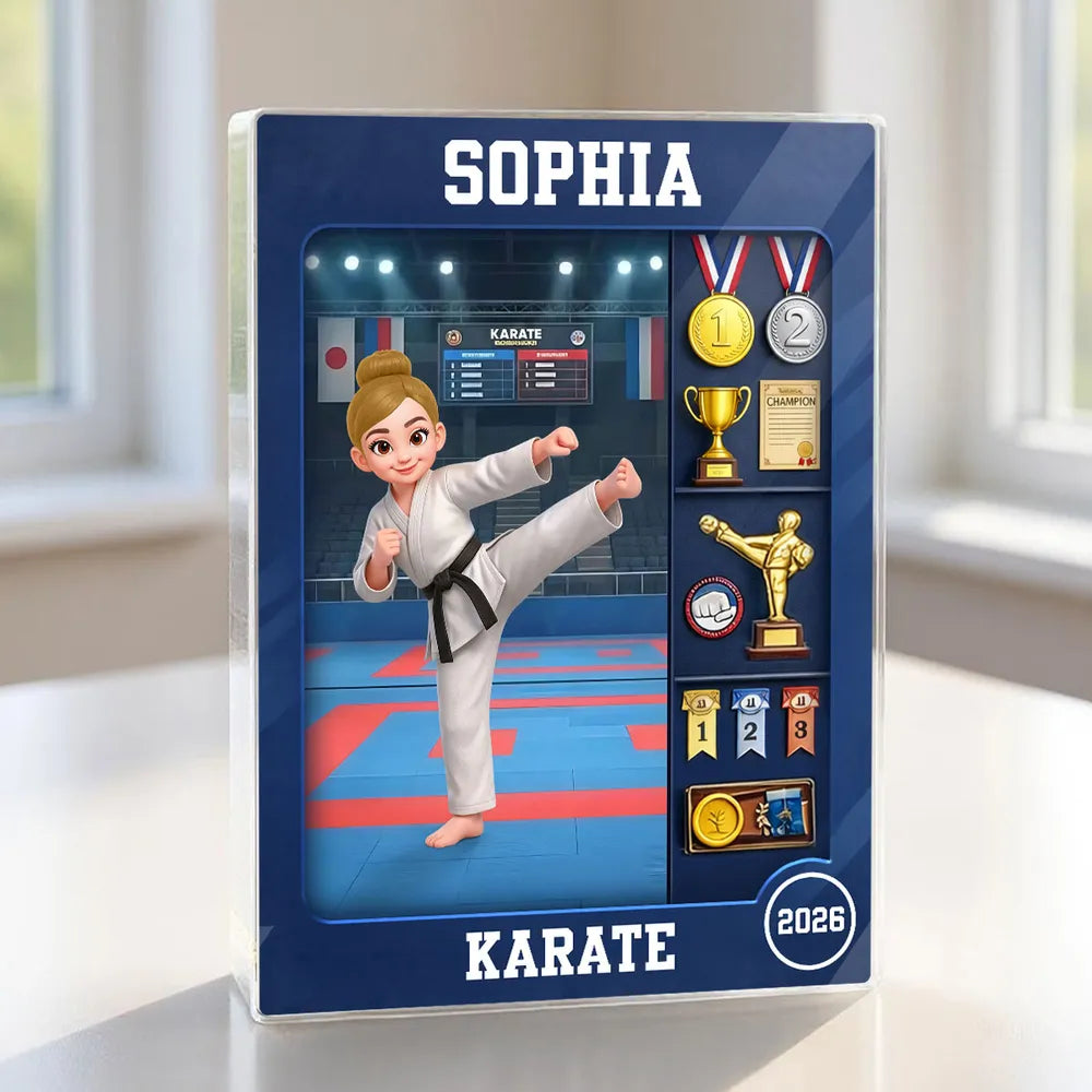 Personalized Karate Rectangle Acrylic Block Plaque, Kicking Girl Trophy Scene, Unique Creative Gift for Martial Arts Fans