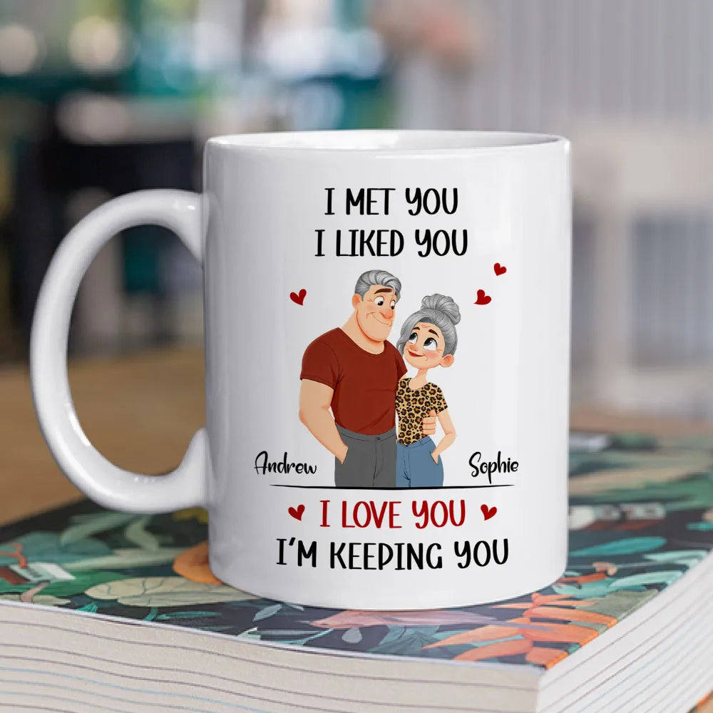 Personalized Couple Cartoon Ceramic Mug, 'I Love You I'm Keeping You' Cute Gift for Husband or Wife