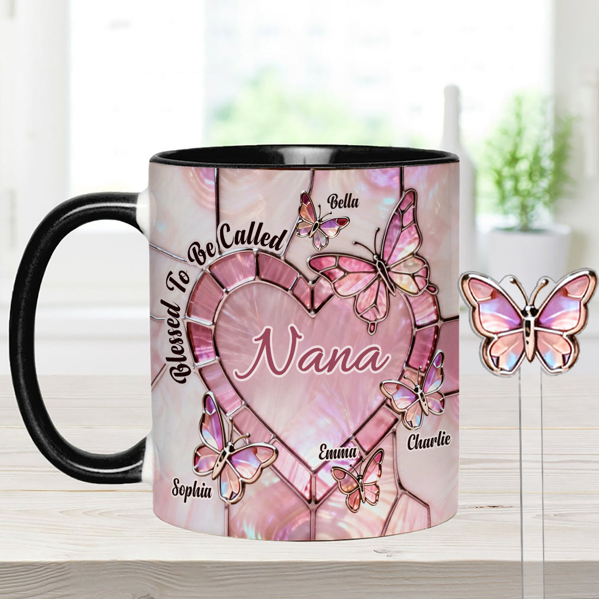 Blessed To Be Called Nana Mama Gigi Grandma - Personalized Grandma Set Accent Mug with Acrylic Stirrers