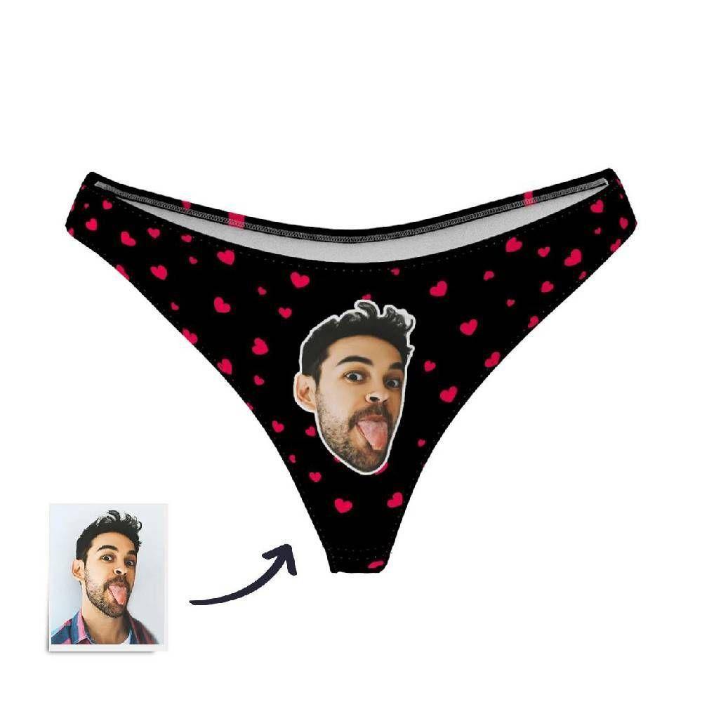 Custom Face Thong Little Heart Women Panties - Personalized Couple Women Panties