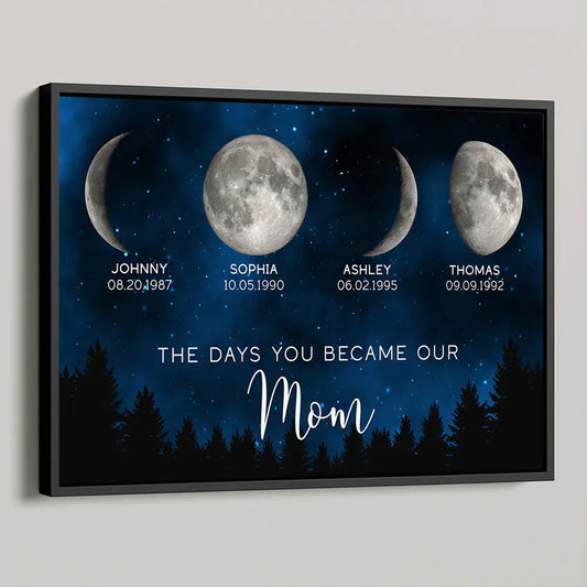 Galaxy Night The Days You Became Our Mom Birthday Moon Phase Personalized Poster, A Heartfelt Gift for Mom’s Birthday, or Just Because