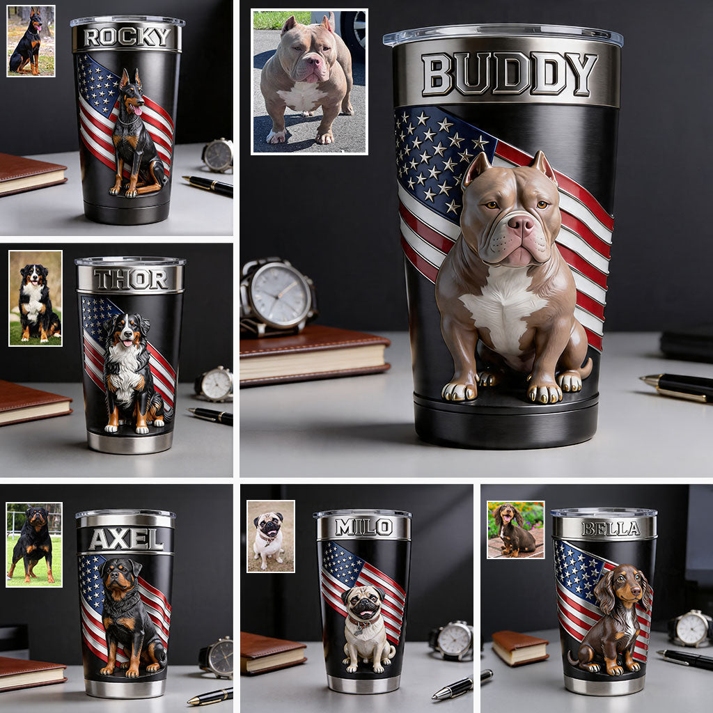 Custom Any Photo Pet With American Flag Pattern - Personalized Dog Tumbler