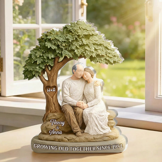 Shaped Acrylic Block Plaque Personalized Keepsake, Growing Old Together Couple Scene, Heartwarming Shelf Decor, Creative Gift