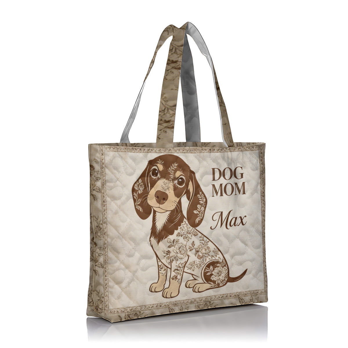 I Love My Dog - Toile De Jouy Style - Personalized Dog Quilted Tote Bag