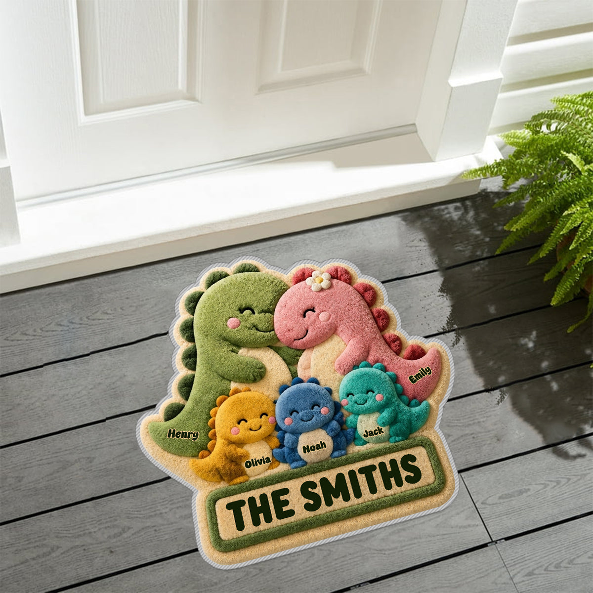 Happy Dinosaur Family - Personalized Family Non-Slip Tufted Rug