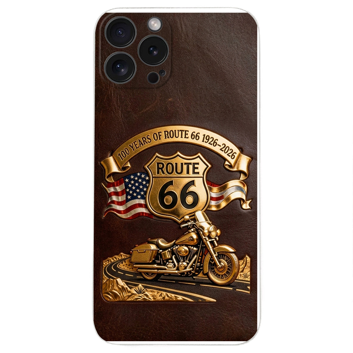 100 Years Of Route Personalized Gifts For Bikers - Personalized Biker 3D Embossed Leather Phone Case