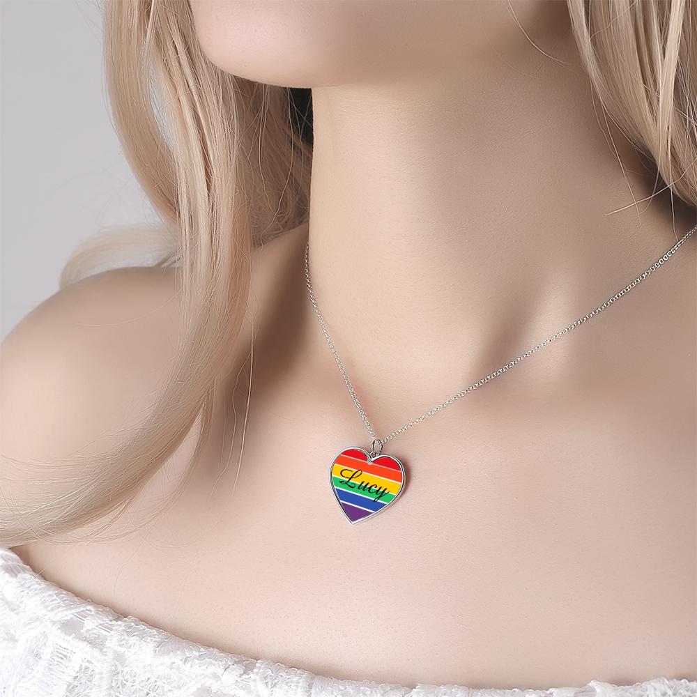 LGBT Heart - Personalized LGBT Support Name Rainbow Necklace