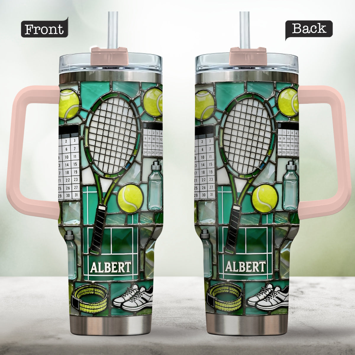 Happiest On The Court - Personalized Tennis Tumbler With Handle
