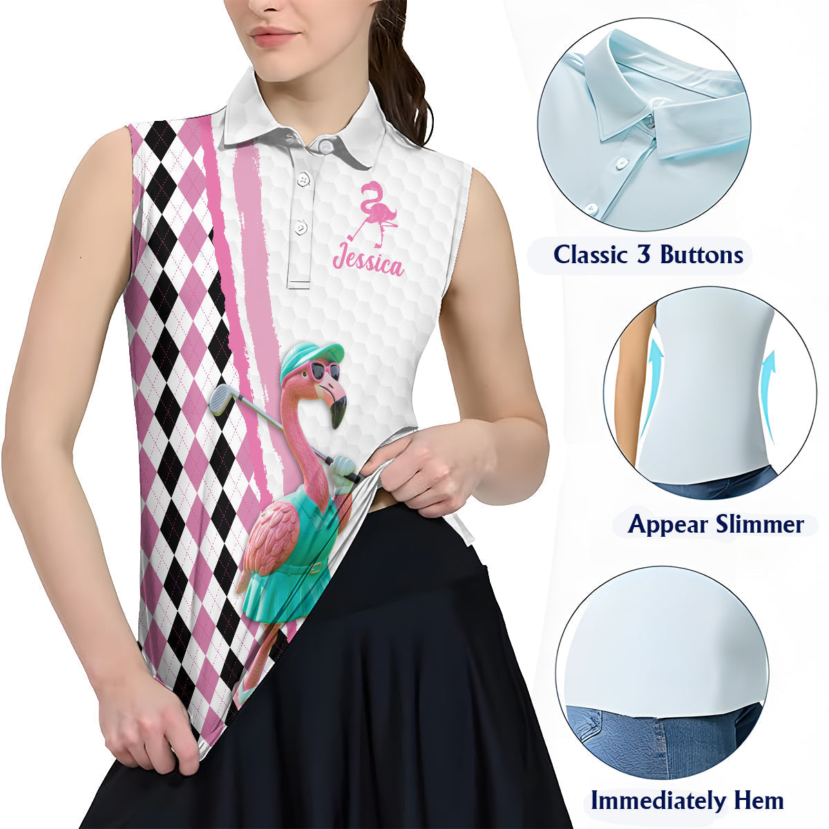 Flamingo Golf - Personalized Golf Sleeveless Polo Shirt
