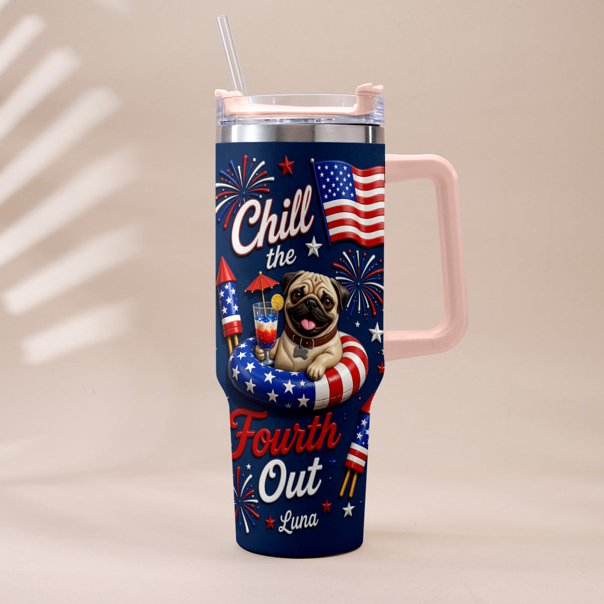 Funny Pet Chill The Fourth Out - Personalized Dog Tumbler With Plush Charm