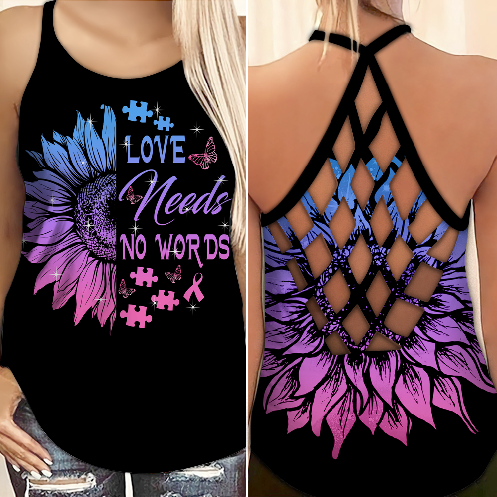 Autism Awareness Love Needs No Words - Cross Tank Top 0921