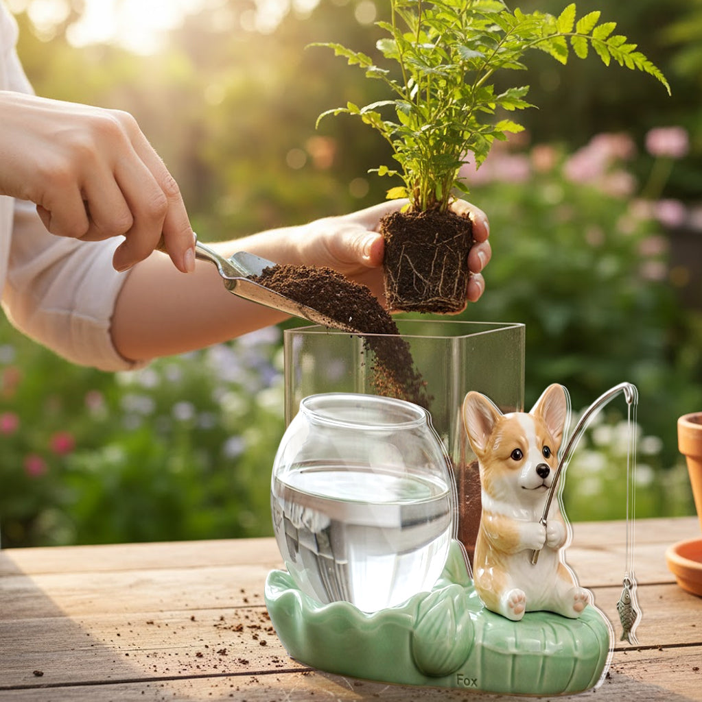 Cute Fishing Planter - Personalized Cat Acrylic Pot