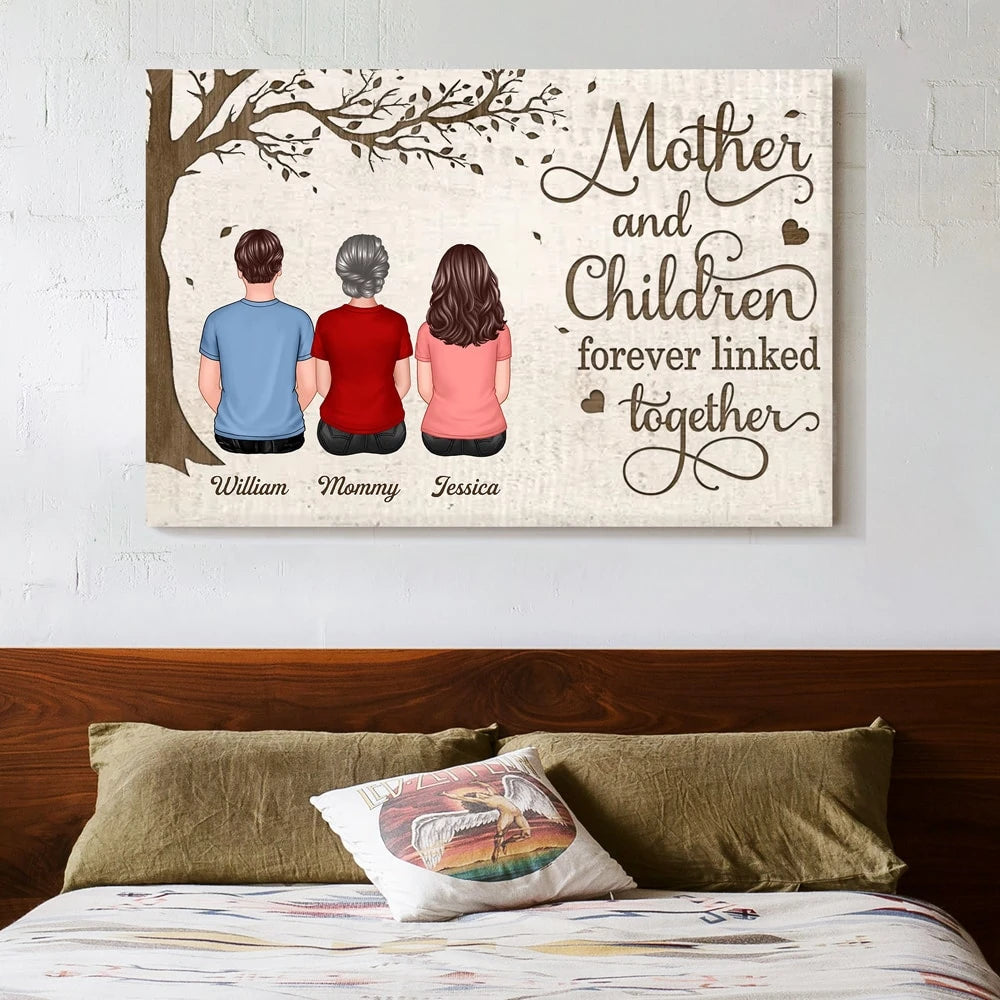 Mother and Daughters Forever Linked Together – Heartfelt Gift for Mom with Personalized Names, Poster, Keychain, Plaque, Pillow, Blanket, Cup, and More for Mother’s Day