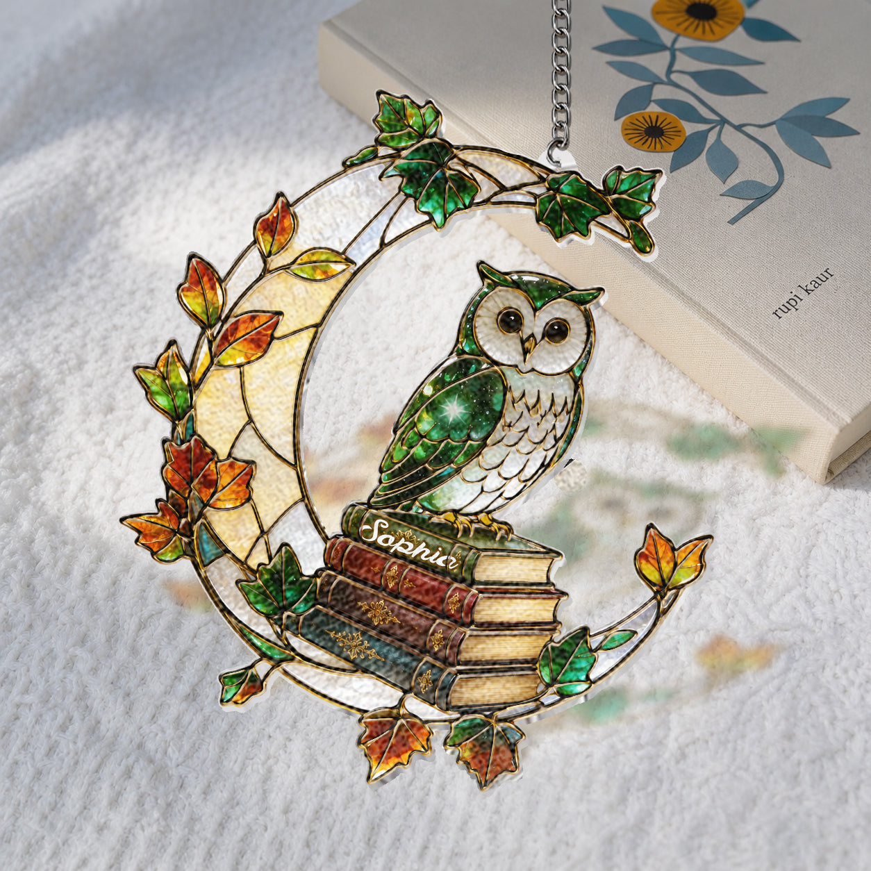 Book Worm - Personalized Book 3D Printed Glass Suncatcher