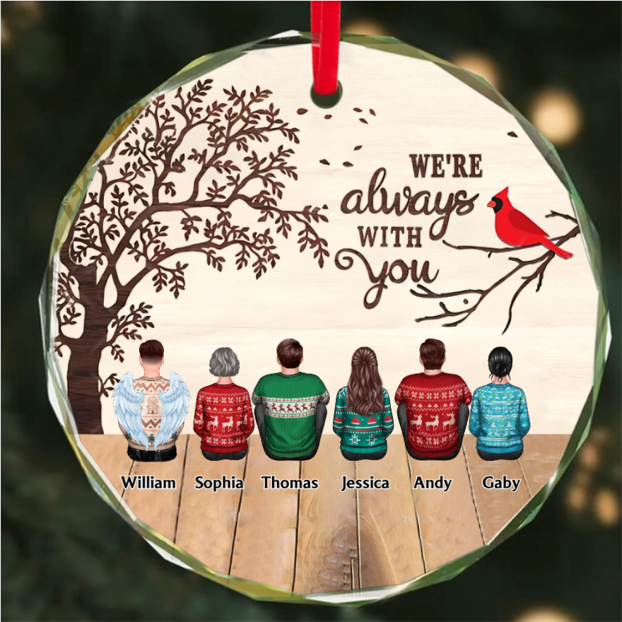 Always With You Cardinal Memorial Remembrance Keepsake Personalized Glass Ornament