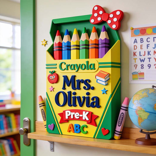 Crayon Box 3D Shaped Display - Personalized Teacher Custom Shaped Wood Sign