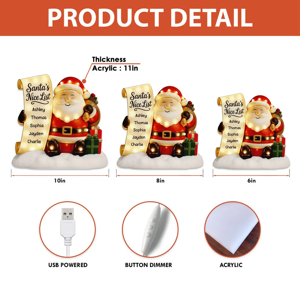 Santa Nice List Acrylic Light Box – Customized Christmas Gift for Friends & Family, Warm Glow Holiday Lamp for Mantel, Bookshelf or Party Display