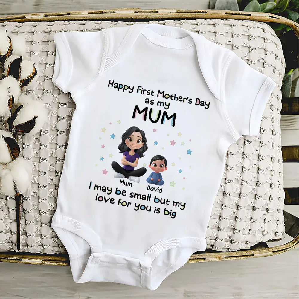 Personalized Short Sleeve Baby Onesie First Mother's Day Mom & Baby Cartoon Gift - Unique Photo Ready Keepsake