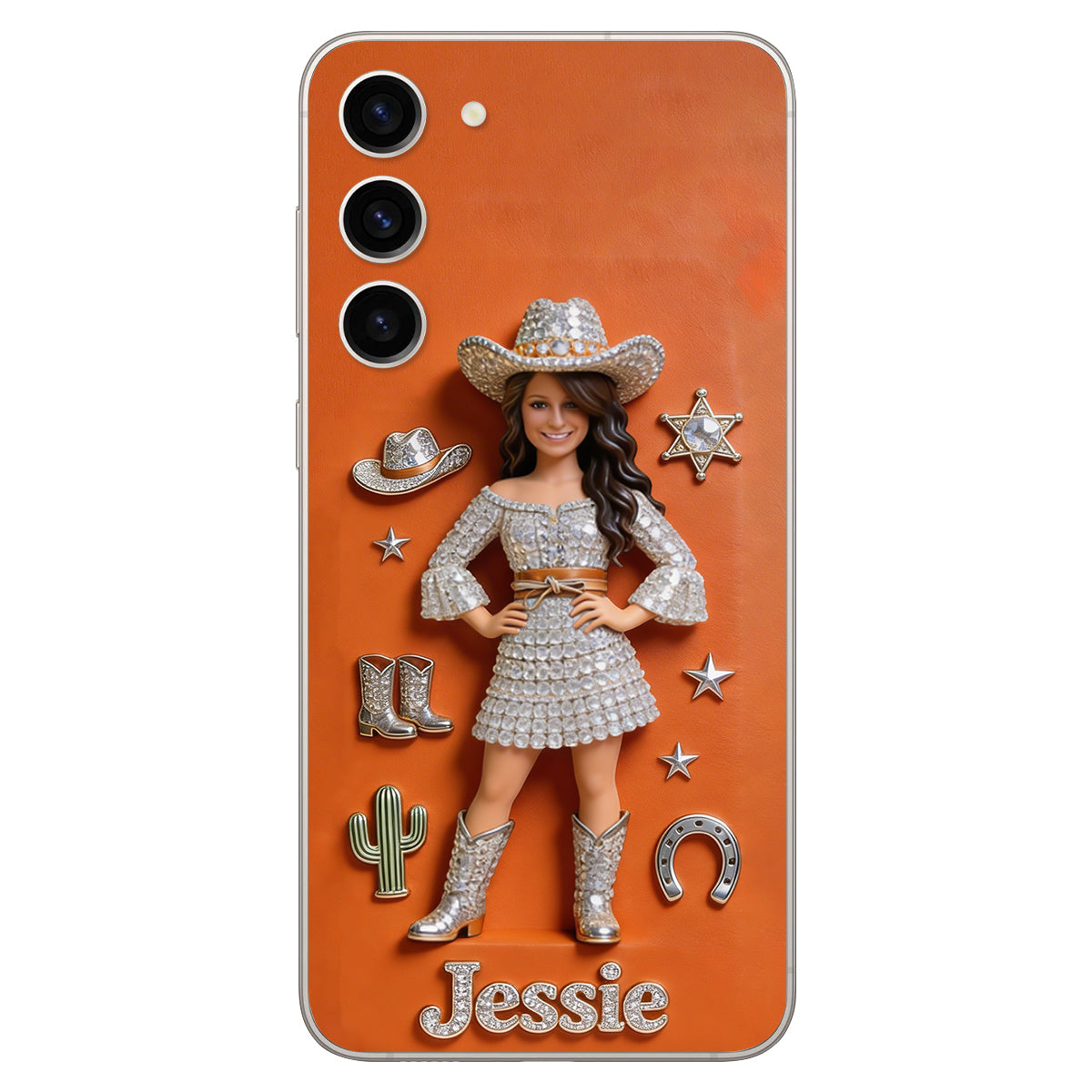 Cowgirl Spirit - Personalized Cowgirl 3D Embossed Leather Phone Case