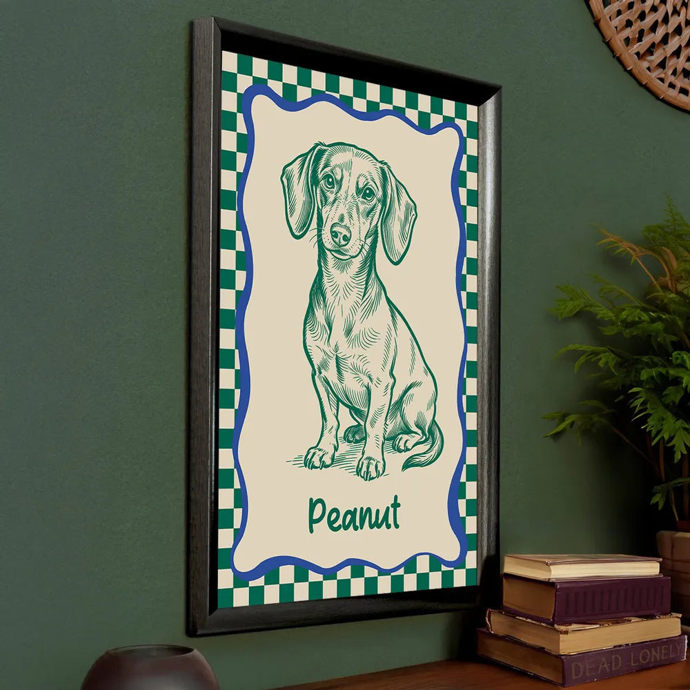 Personalized Dog Portrait Poster Modern Blue Line Art Wall Decor, Unique Creative Gift for Dog Lovers