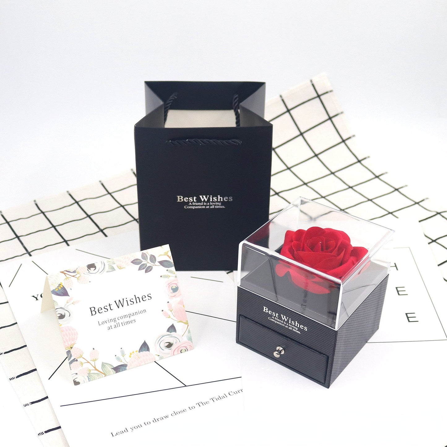 Many Color Gift Rose Jewelry Gift Box With Card And Bag