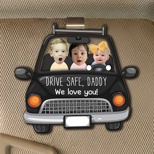 To Dad, With Love – Personalized Drive Safe Car Visor Clip with Kids – Heartfelt Gift from Family