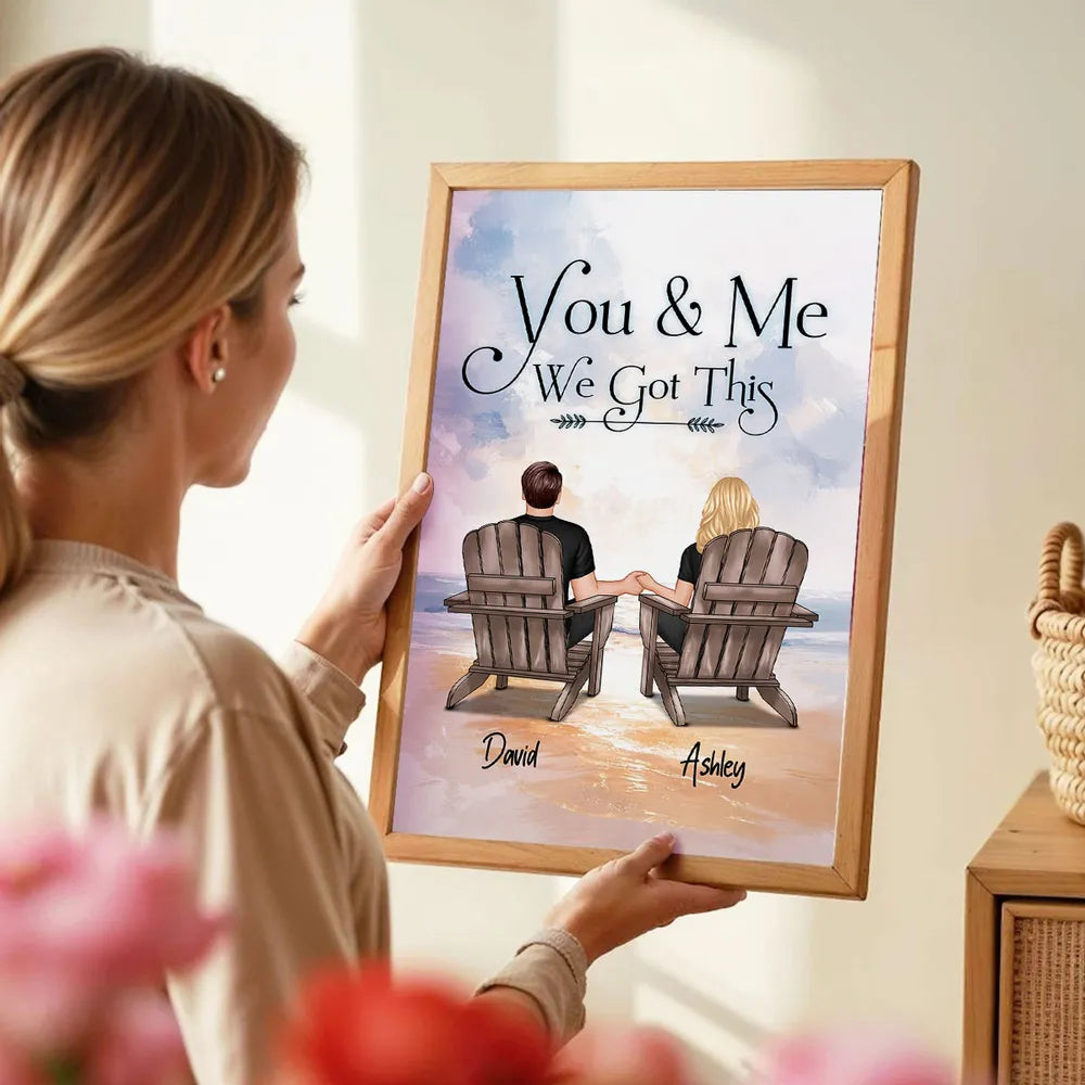 You & Me Forever Couple Poster, Personalized Beach Sunset Wall Decor, Sweet Romantic Gift for Couple