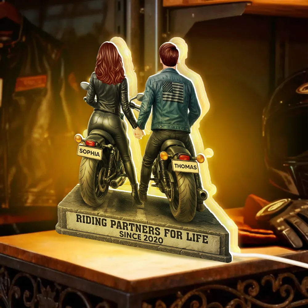 Riding Partners for Life Acrylic Car Hanger, Personalized Couple on Motorcycles Rearview Mirror Decor, Sentimental Gift for Couples