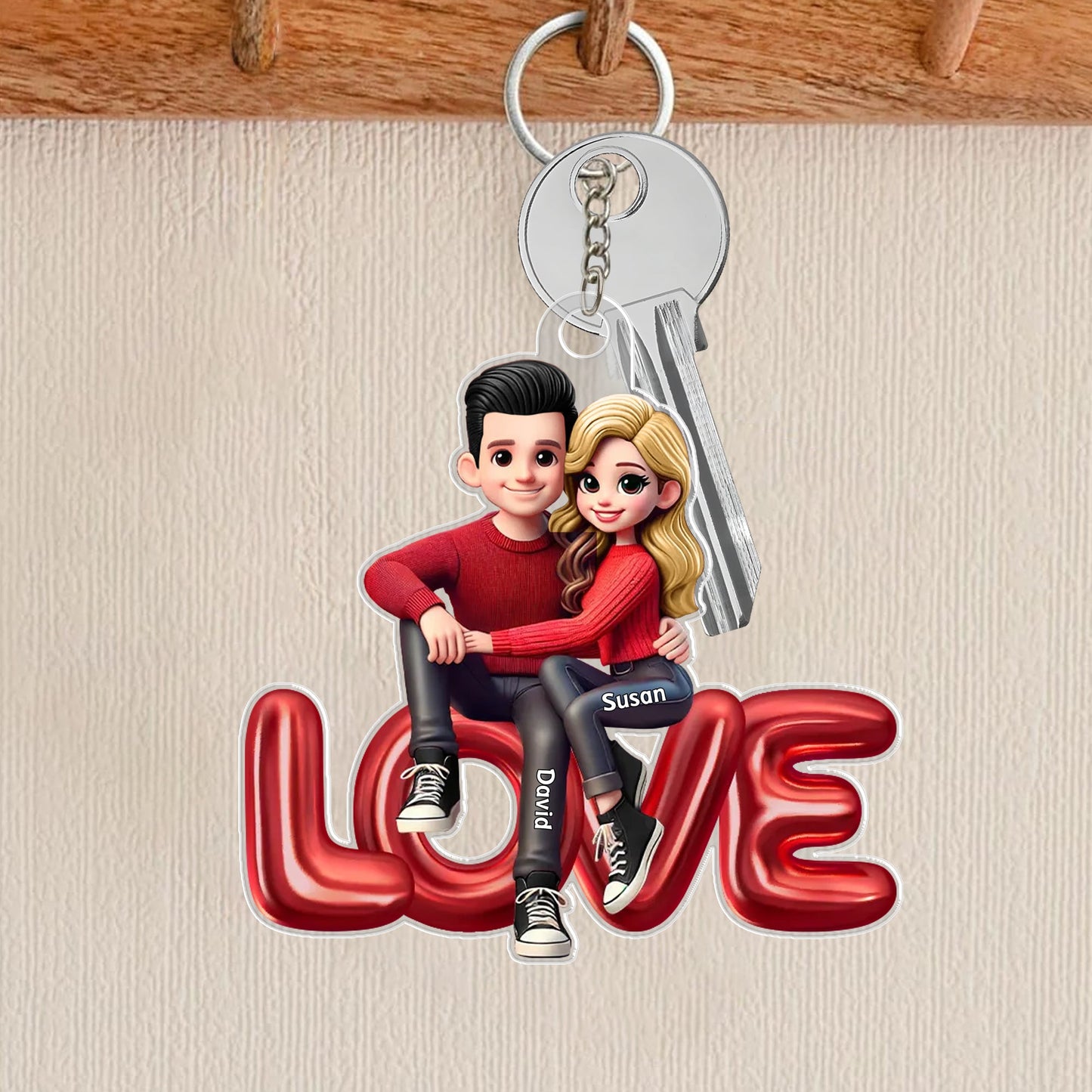 Personalized Couple Acrylic Keychain - Romantic LOVE Design for Special Gifts