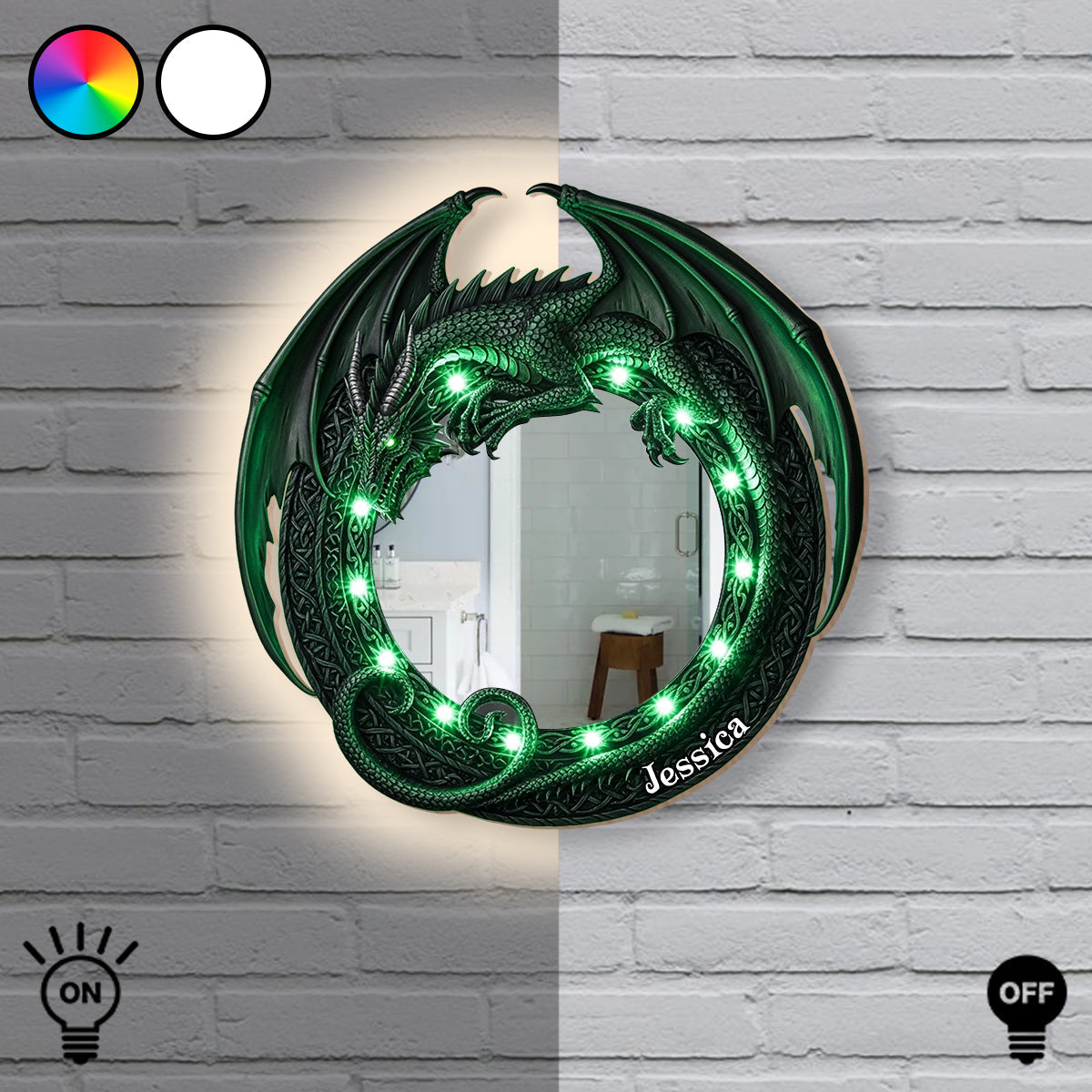 Amazing Dragon - Personalized Dragon Wall Mirror With LED Light