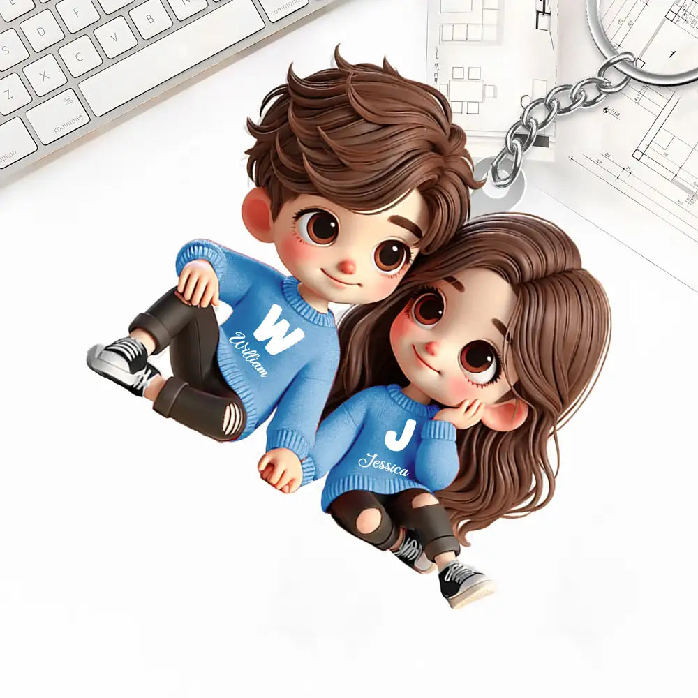 Personalized Cartoon Couple Acrylic Keychain, Creative Keepsake Gift for Anniversaries