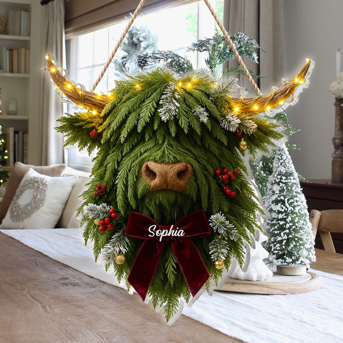 Highland Cow Wreath - Personalized Highland Cow LED Light Acrylic Sign