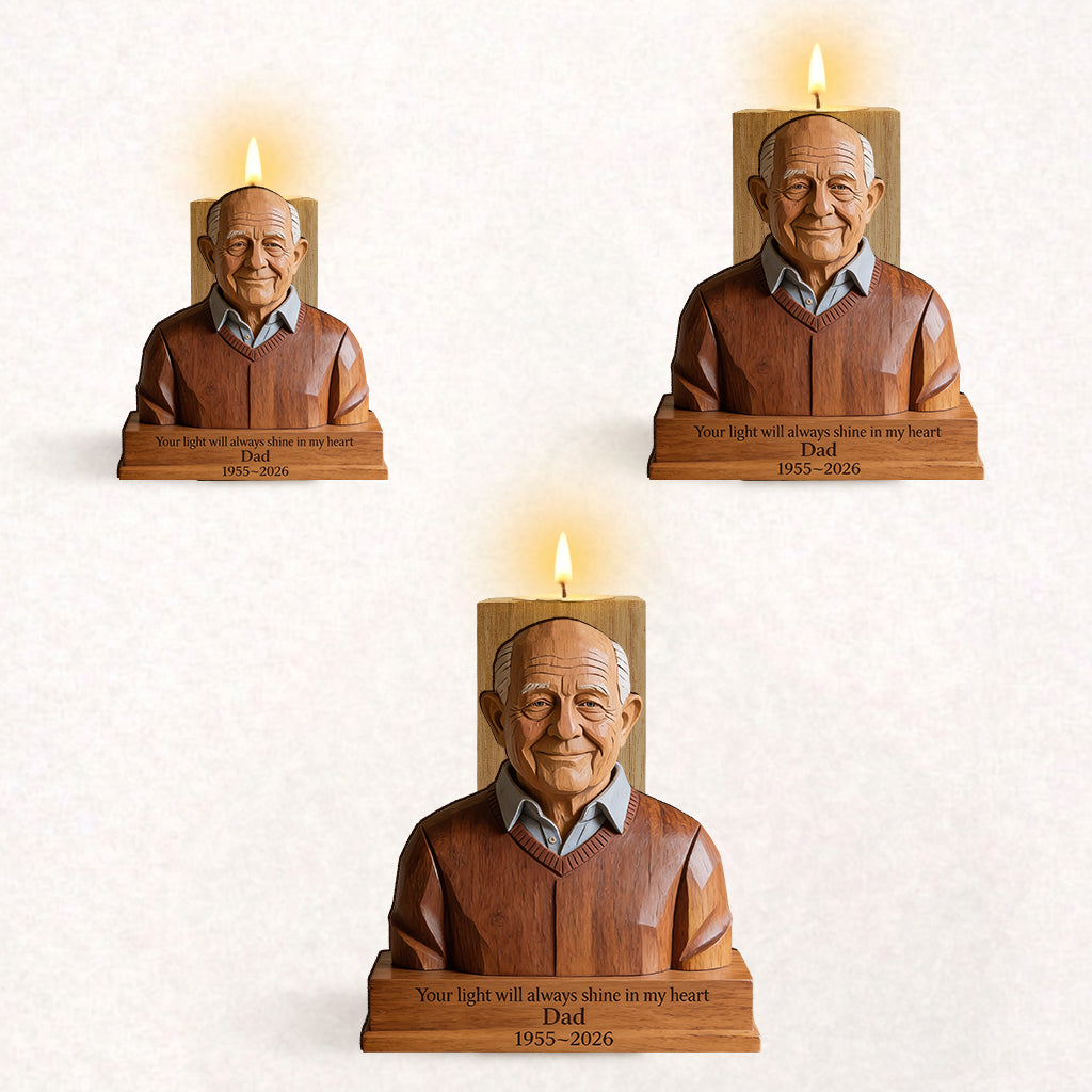 In Loving Memory - Personalized Memorial Custom Shape Wooden Candle Holder