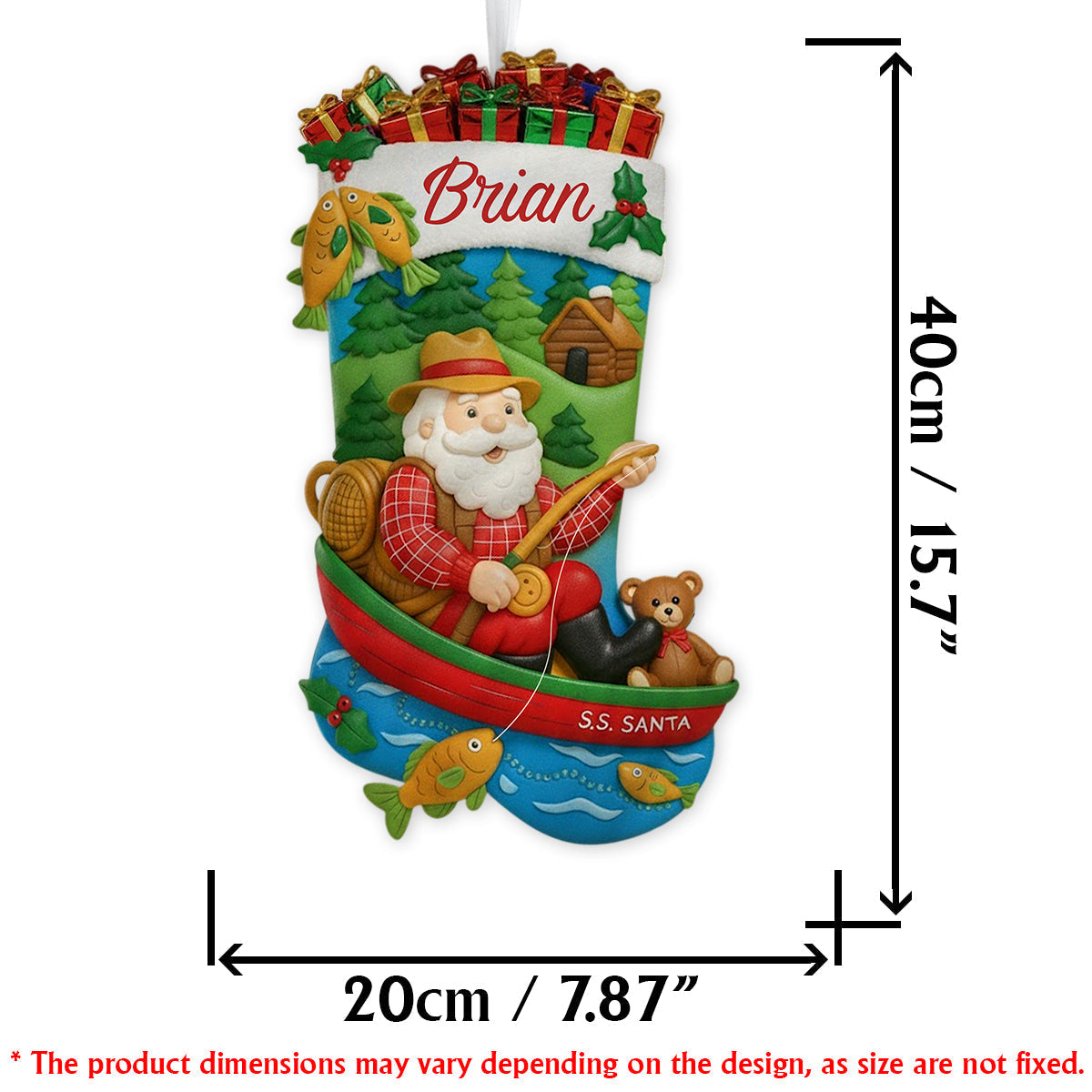 Christmas Santa Fishing - Personalized Fishing Shaped Christmas Stocking