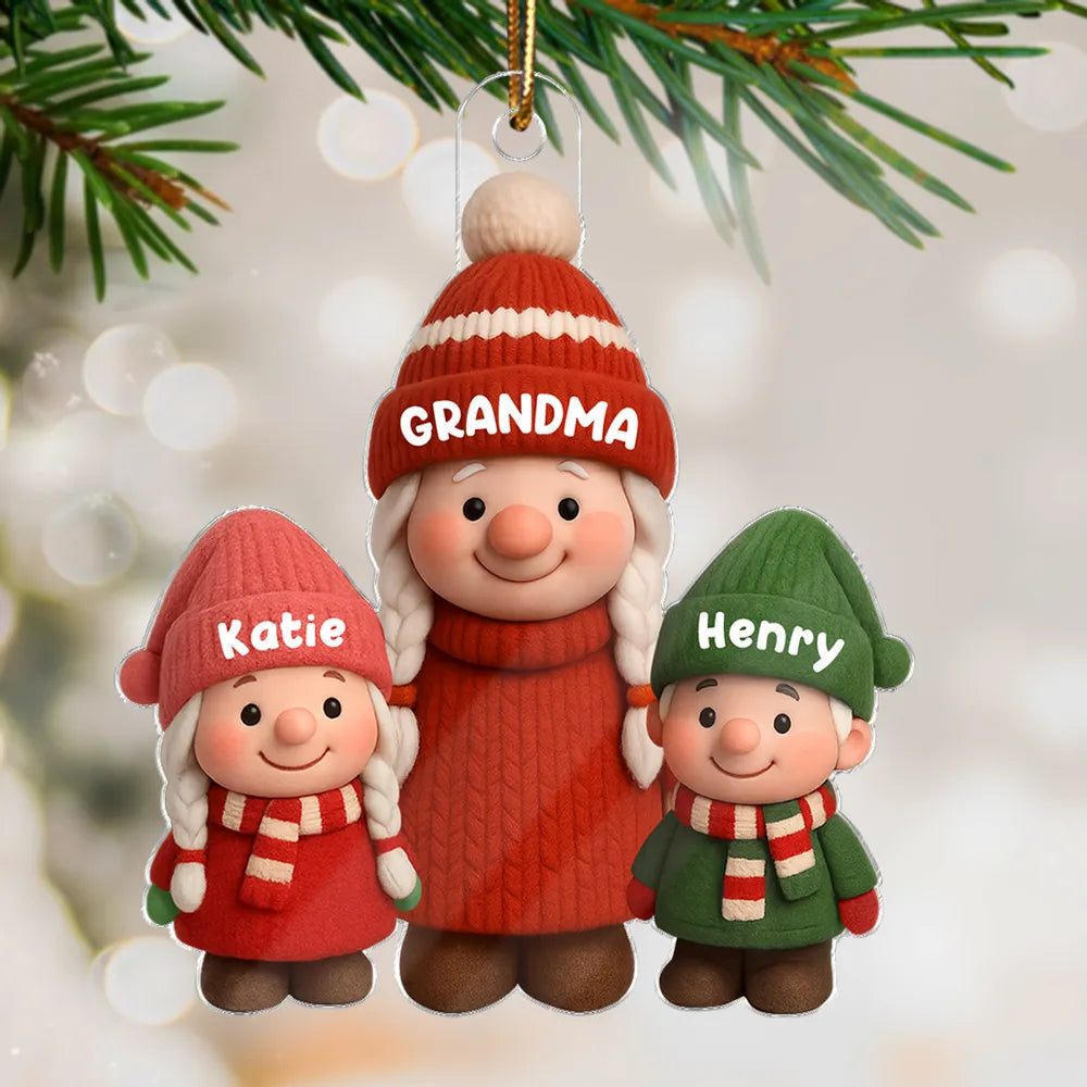 Christmas Grandma & Grandkids Acrylic Ornament – Heartwarming Family Keepsake, Perfect Gift for Grandparents