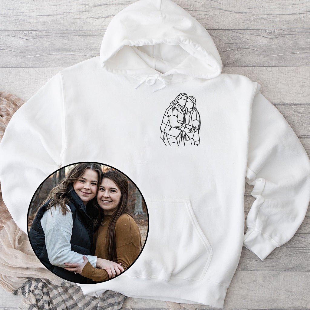 Custom Line Art - Personalized Sibling Embroidered Hoodie