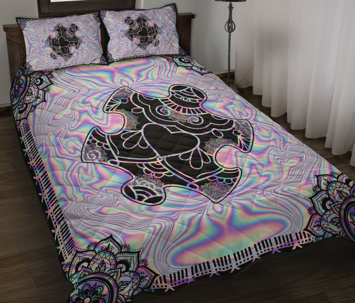 Holographic Autism Awareness Chan Holographic Manda Autism Awareness Quilt Set 0622