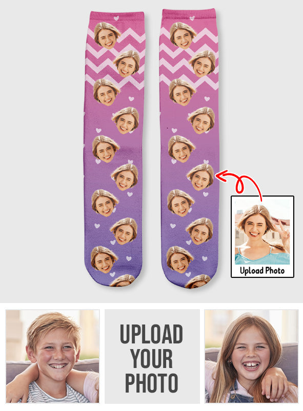 Custom Face Purple Pattern - Personalized Sibling Socks