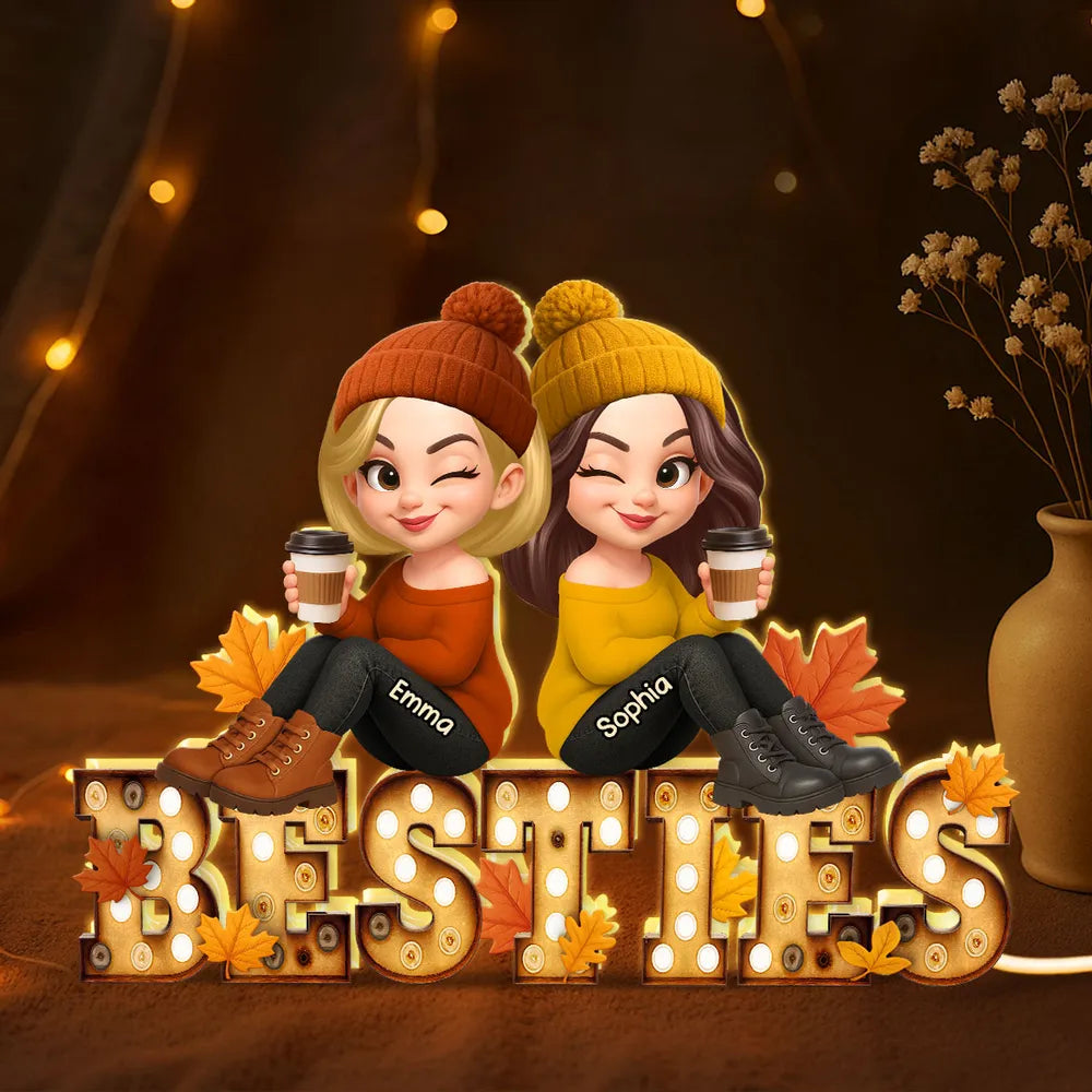 Personalized Sisters Acrylic Light Box with Cute Cartoon Design, Warm Glow Bedroom Lamp, Unique Gift for Best Friend Sisters