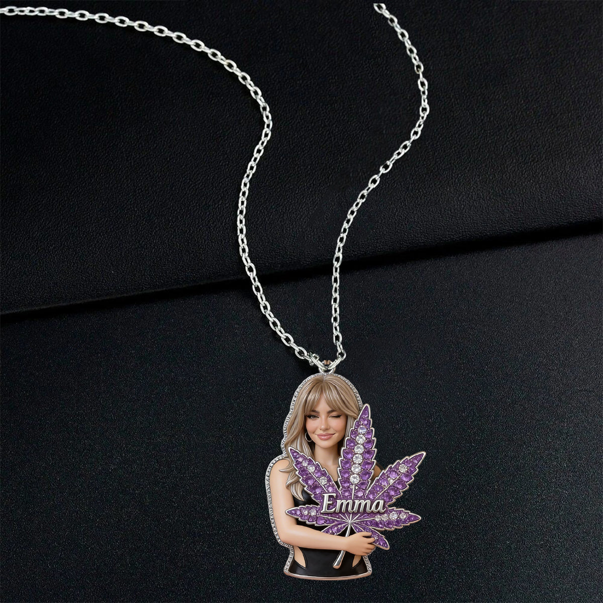 Custom Any Photo - Personalized Weed Shaped Metal Pendant Necklace