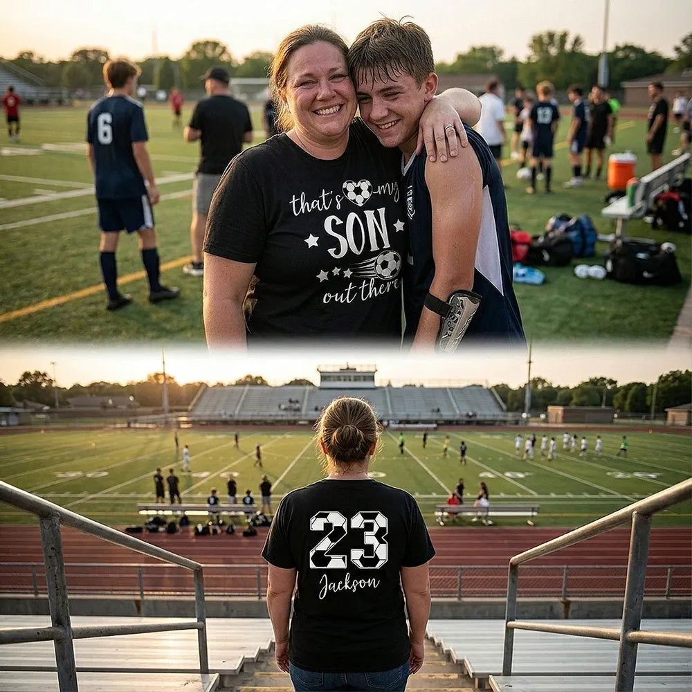 Personalized Soccer Grandma Classic Tee Thats My Son Out There Fan Shirt Unique Gift for Proud Moms
