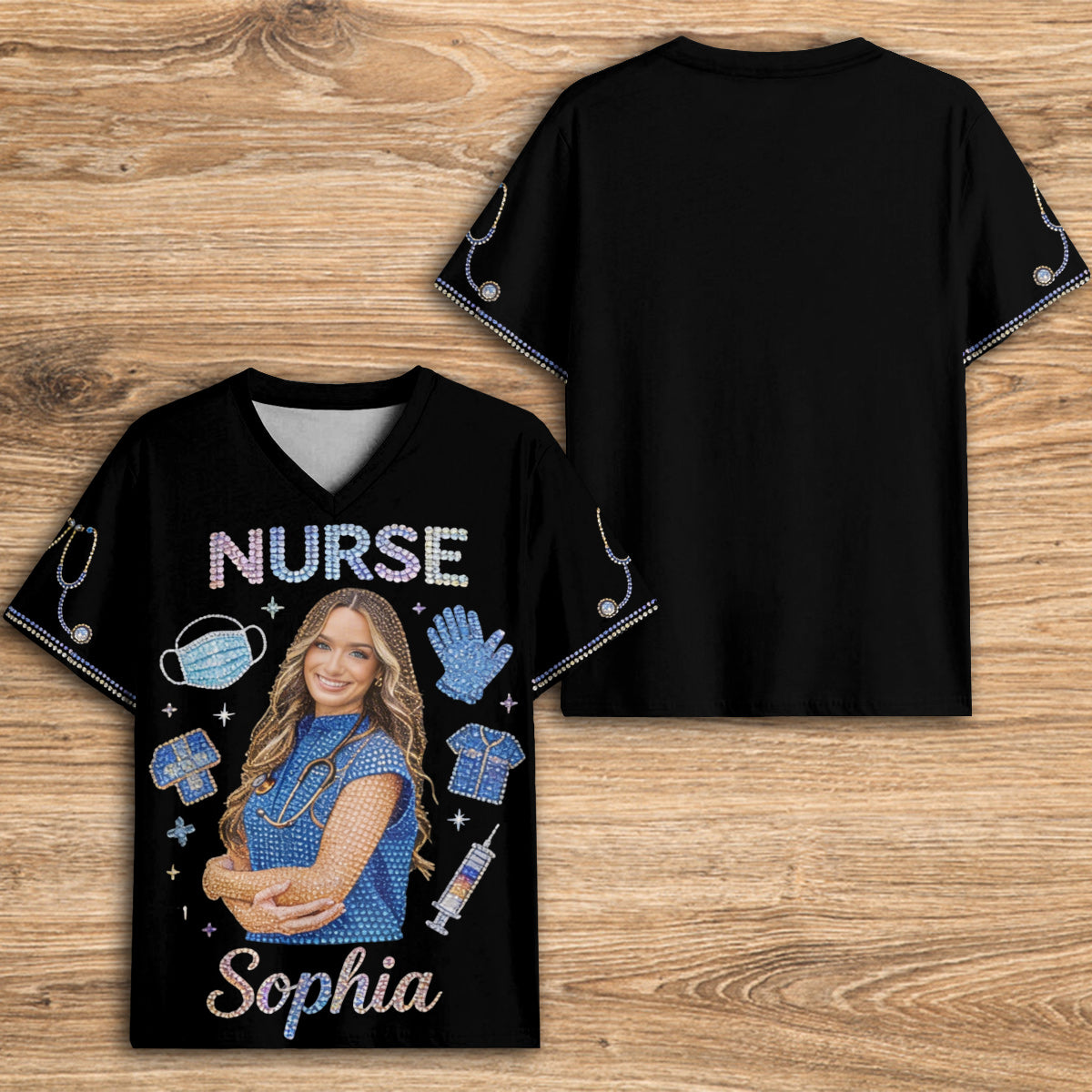 Custom Any Photo, Any Title - Personalized Nurse Fully Printed V-Neck T-Shirt