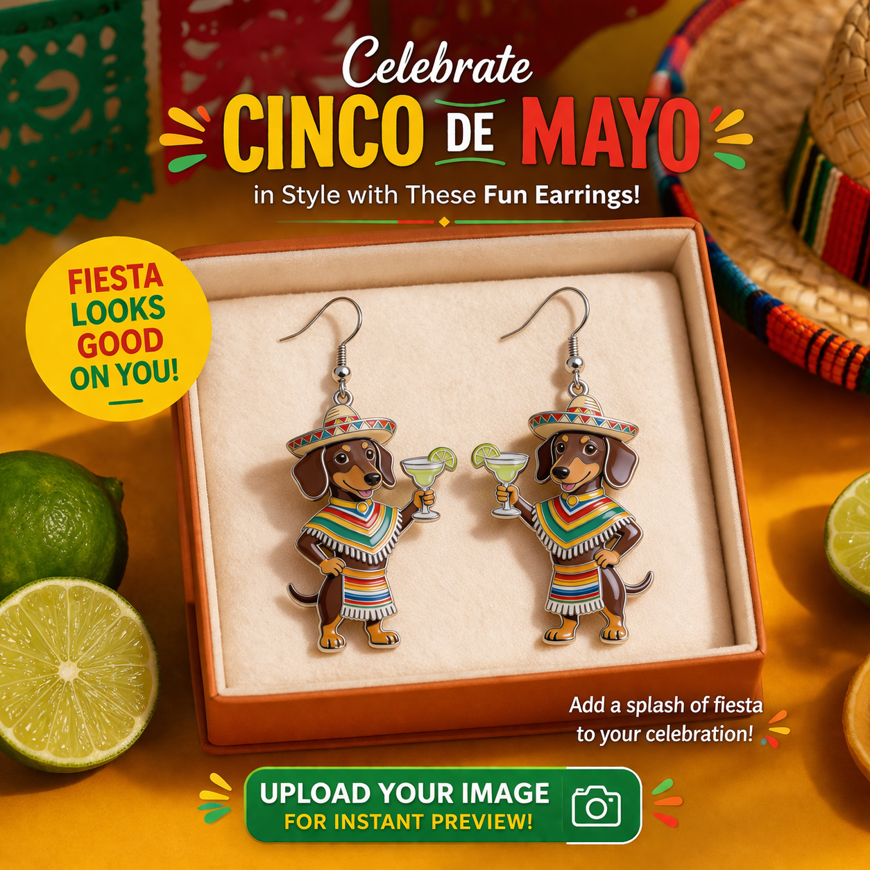 Custom Any Photo, Cinco De Mayo Earrings for Women - Personalized Dog Earrings