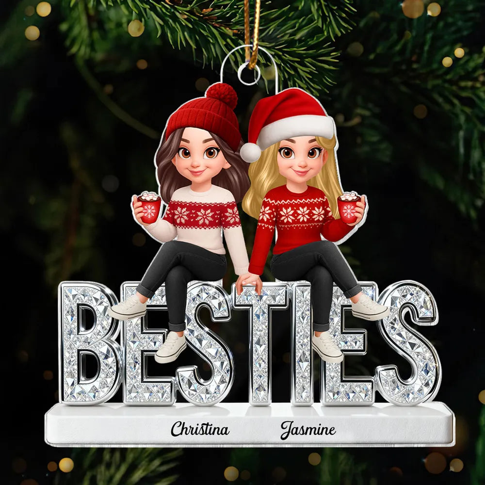 Personalized Acrylic Ornament for Best Friends with Cute Winter Characters, Festive Christmas Decor & Unique Gift