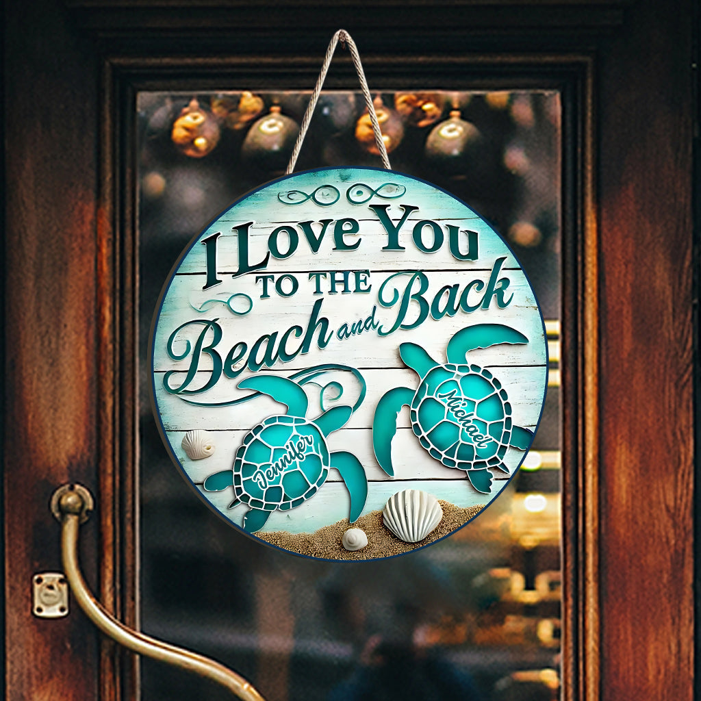 I Love You To The Beach And Back - Personalized Couple Custom Shaped Wood Sign