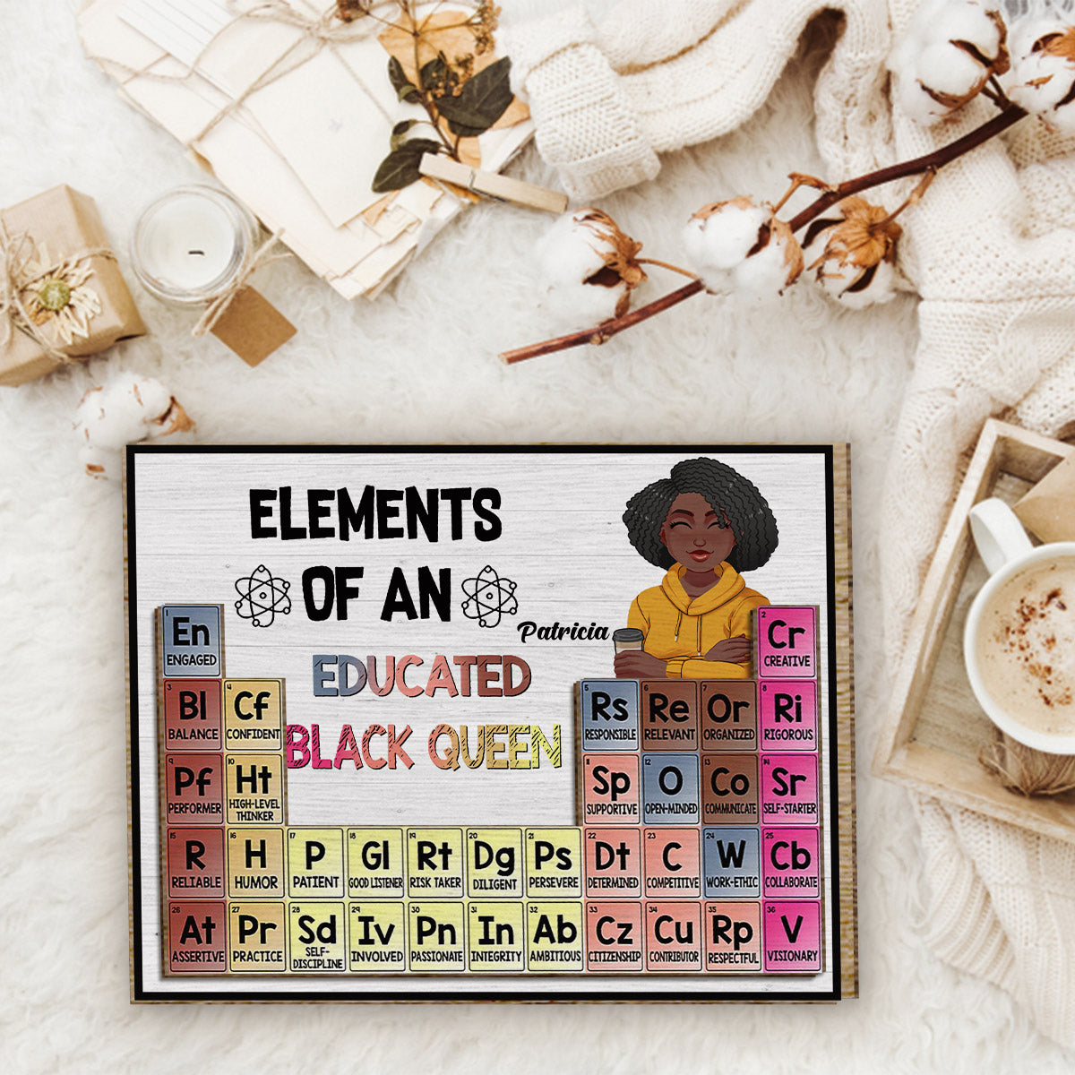Elements Of An Educated Black Queen - Personalized African American 2 Layered Wood Sign / Wood Plaque