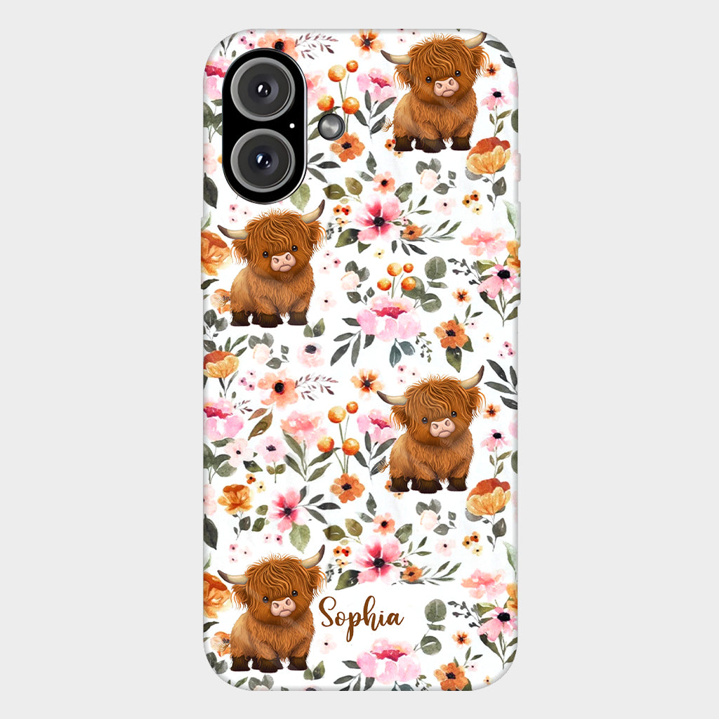 Floral Highland Cow - Personalized Highland Cow Full Print Phone Case