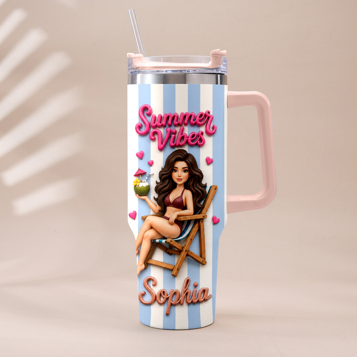 Beach Lovin' Girl - Personalized Sea Lover Tumbler With Plush Charm