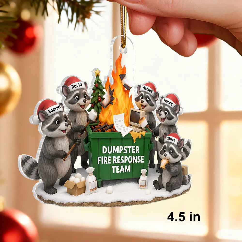 Custom Raccoon Dumpster Fire Response Team Acrylic Ornament, Hilarious Office Christmas Gift and Festive Home Decor