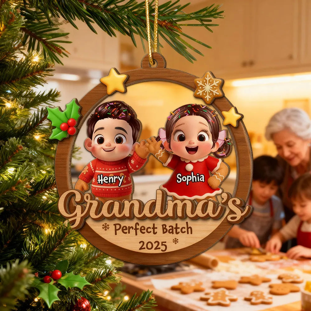Personalized Wooden Ornament for Grandma - 2-Layer Cookie Design, Easy to Hang, Heartwarming Christmas Keepsake Gift